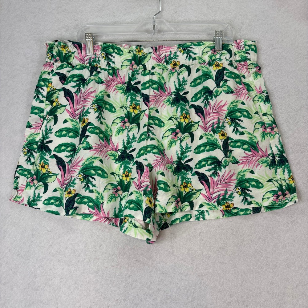 LOFT Tropical Leaf Print Linen Blend Shorts Womens XL Vacation Casual Summer NWT